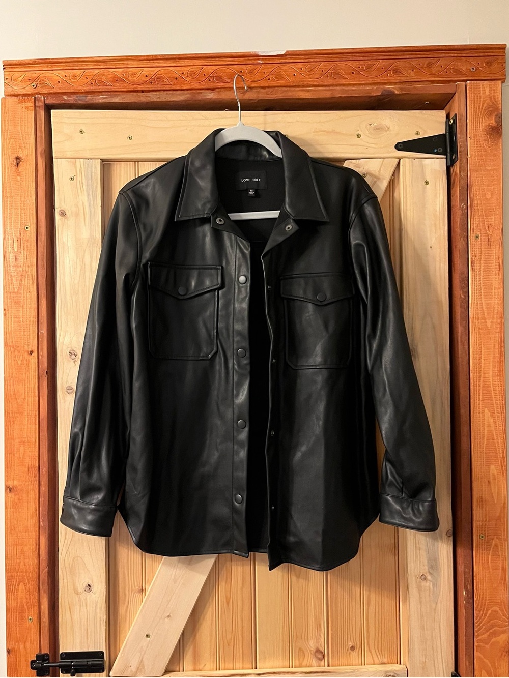 Love Tree Black Faux Leather Snap-Front Jacket